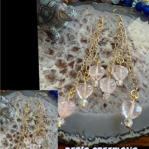 Rose Quartz Scattered Hearts Dangle Earrings